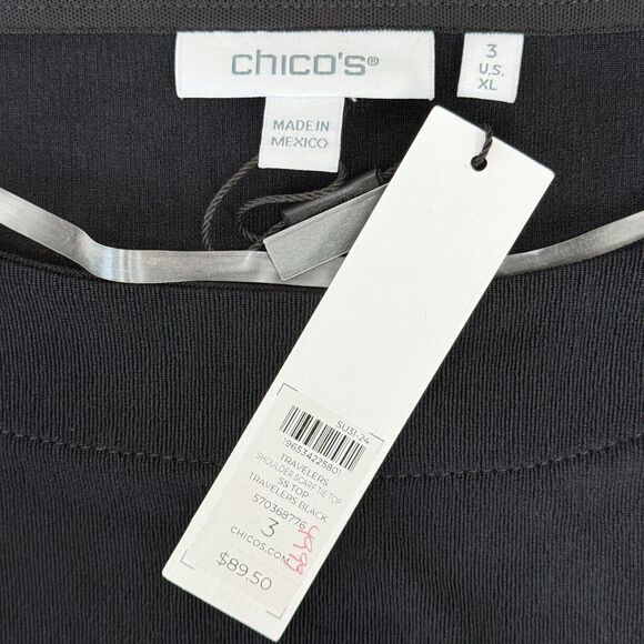 Chicos Travelers Slinky Shoulder Scarf Tie Top Size XL (3) Career Modest Event - Picture 5 of 9